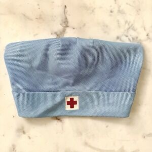 VTG Nurse Hat American Red Cross Blue Pin Stripe Uniform Cap Volunteer WWII